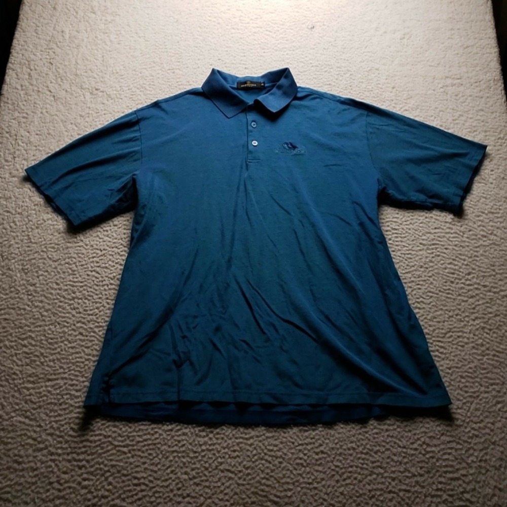 Bugatchi Polo Shirt Mens 2XL Blue Quail Lodge Egyptian Cotton Golf Knit Top